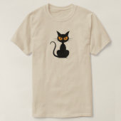 Spooky Sinaasappel-Eyed Black Cat Halloween T-shirt (Design voorkant)