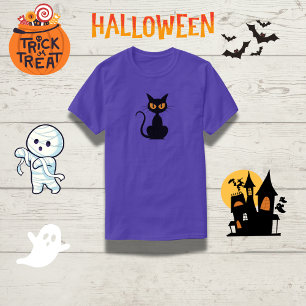Spooky Sinaasappel-Eyed Zwart Kat Halloween T-shir T-shirt