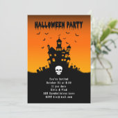 Spooky Sinaasappel Halloween Party House met vleer Kaart (Staand voorkant)