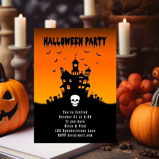 Spooky Sinaasappel Halloween Party House met vleer Kaart
