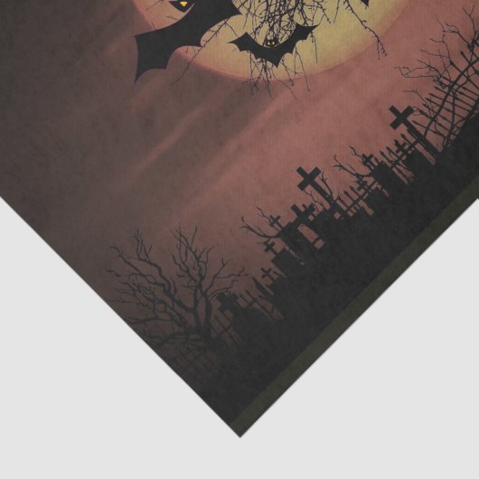 Spooky Sinaasappel Harvest Moon Bats en Cemetary Tissuepapier (Detail)