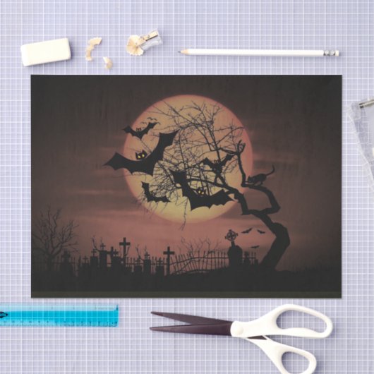 Spooky Sinaasappel Harvest Moon Bats en Cemetary Tissuepapier (Craft)
