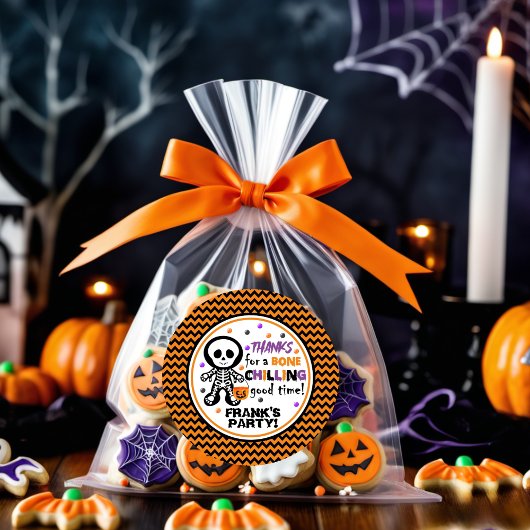 Spooky Sinaasappel Skelet Boy Halloween Verjaardag Ronde Sticker