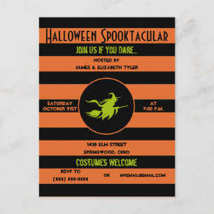 Spooky Sinaasappel, zwart en groen Halloween Party Uitnodiging Briefkaart