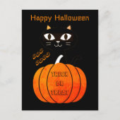 Spooky Sinaasappel Zwart Kat Trick or treat Hallow Briefkaart (Voorkant)