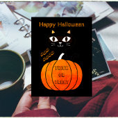 Spooky Sinaasappel Zwart Kat Trick or treat Hallow Briefkaart