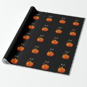 Spooky Sinaasappel Zwart Kat Trick or treat Hallow Cadeaupapier (Uitgerold)