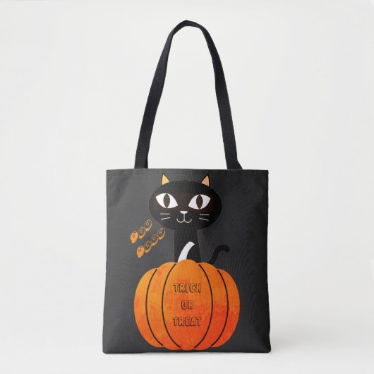 Spooky Sinaasappel & Zwarte Kat Trick or treat Hal Tote Bag (Voorkant)