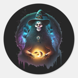 Spooky sinister heks 's nachts ronde sticker