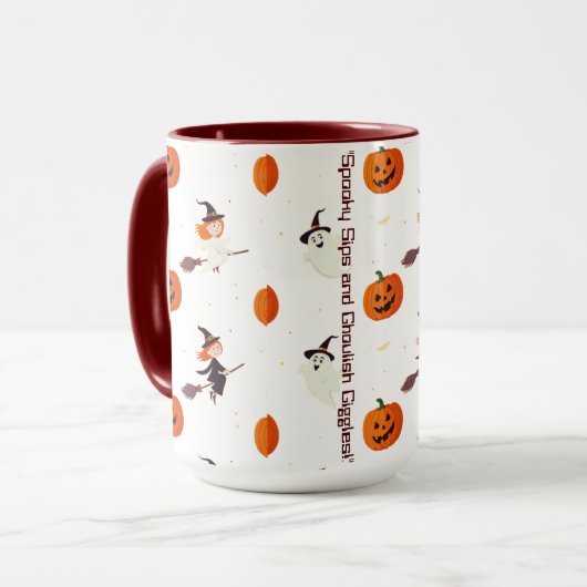 "Spooky Sips and Ghoulish Giggles!" mok voor kinde (Voorkant links)