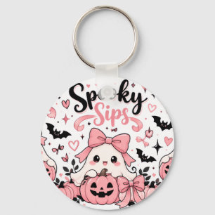 Spooky Sips Roze Coquette Halloween Geesten Strikk Sleutelhanger