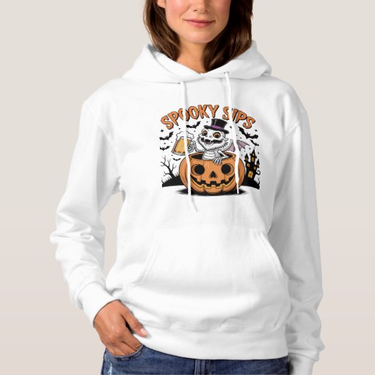 Spooky Sips Skeleton Hagedis Halloween Hoodie (Voorkant)