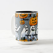 Spooky Sips: Spooky Ghost & Pumpkin Halloween Mok (Voorkant links)
