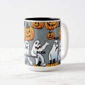Spooky Sips: Spooky Ghost & Pumpkin Halloween Mok (Voorkant rechts)