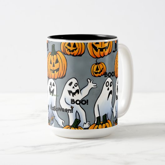 Spooky Sips: Spooky Ghost & Pumpkin Halloween Mok (Voorkant rechts)