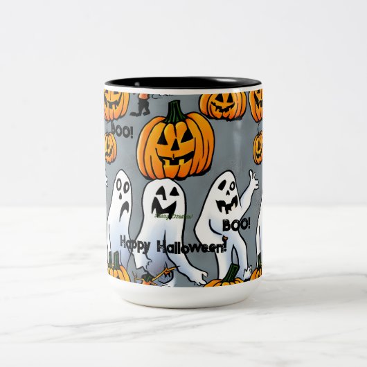 Spooky Sips: Spooky Ghost & Pumpkin Halloween Mok (Center)