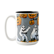 Spooky Sips: Spooky Ghost & Pumpkin Halloween Mok