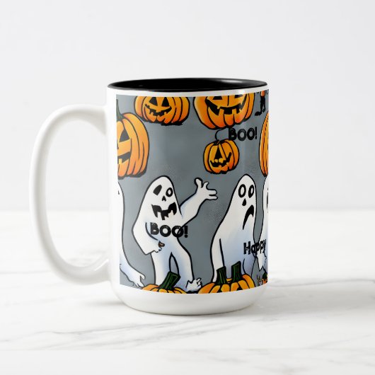 Spooky Sips: Spooky Ghost & Pumpkin Halloween Mok (Links)
