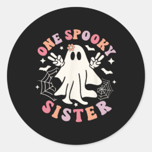 Spooky Sister Ghost Spooky Retro Familie Halloween Ronde Sticker