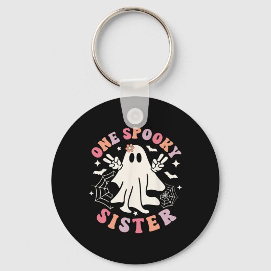 Spooky Sister Ghost Spooky Retro Familie Halloween Sleutelhanger (Voorkant)