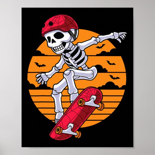 Spooky Skateboarding Skeleton Funny Skater Poster (Voorkant)