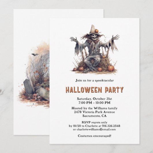 Spooky Skelet Cemetery Halloween Party Kaart (Voorkant / Achterkant)