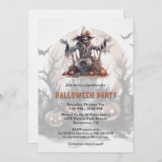 Spooky Skelet Jack-O-Lanterns Halloween Party Kaart (Voorkant / Achterkant)