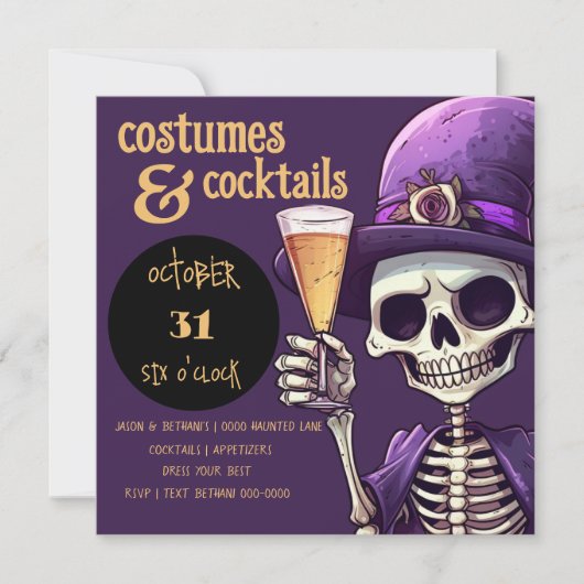 Spooky Skelet Kostuums en Cocktails Party Kaart (Voorkant)