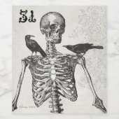 Spooky skelet & kraaien wijn label etiket (Enkel label)
