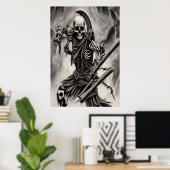 Spooky skelet-krijger | AI Art Poster (Thuiskantoor)