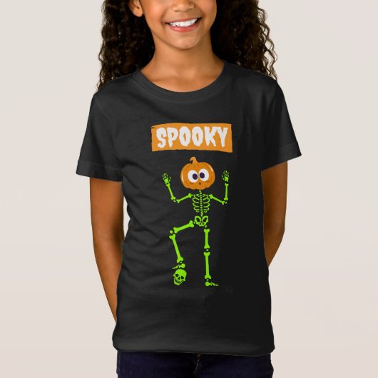 Spooky Skelet met een Pompoen Hoofd T-shirt (Voorkant)