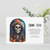 Spooky Skelet met Evil Pumpkins Dank je Bedankkaart (Staand voorkant)