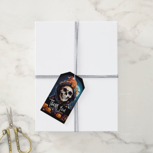Spooky Skelet met Evil Pumpkins Dank je Cadeaulabel (Met Touw)