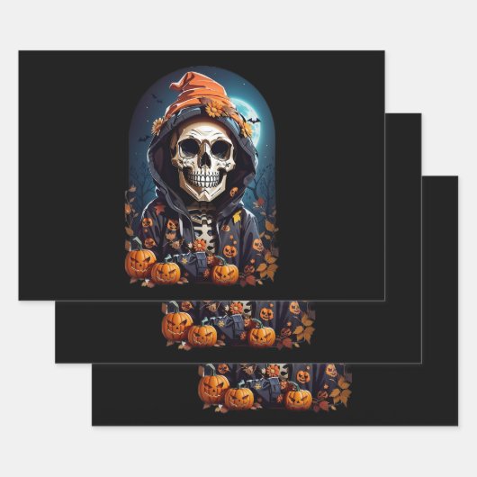 Spooky Skelet met Evil Pumpkins Inpakpapier Vel (Set)