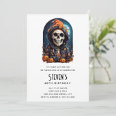 Spooky Skelet met Evil Pumpkins Verjaardag Kaart (Staand voorkant)