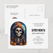 Spooky Skelet met Evil Pumpkins Verjaardag Uitnodiging Briefkaart (Voorkant / Achterkant)