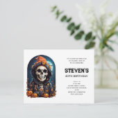 Spooky Skelet met Evil Pumpkins Verjaardag Uitnodiging Briefkaart (Staand voorkant)