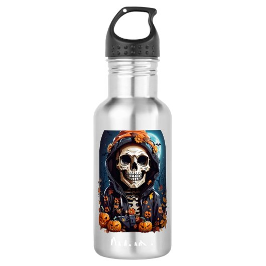 Spooky Skelet met Evil Pumpkins Waterfles (Voorkant)
