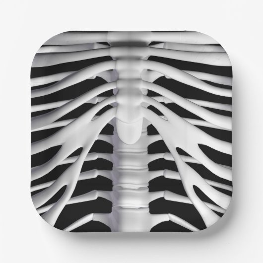 Spooky Skelet Rib Cage Zwart-wit Halloween Papieren Bordje (Voorkant)