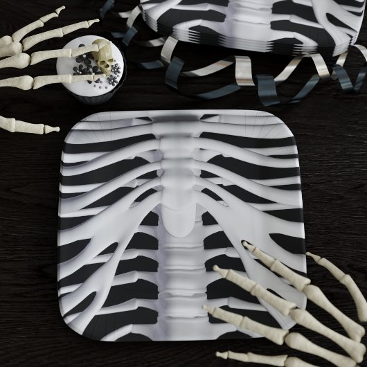 Spooky Skelet Rib Cage Zwart-wit Halloween Papieren Bordje