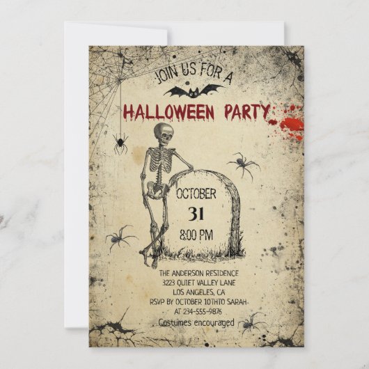 Spooky Skeleton Adult Halloween Party Kaart (Voorkant)