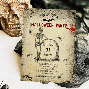 Spooky Skeleton Adult Halloween Party Kaart