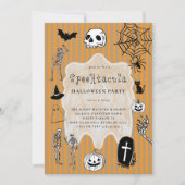 Spooky Skeleton Black Cat Bat Halloween Party Kaart (Voorkant)