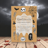 Spooky Skeleton Black Cat Bat Halloween Party Kaart