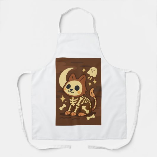 Spooky Skeleton Cat All-Over Print Apron, Medium Schort (Voorkant)