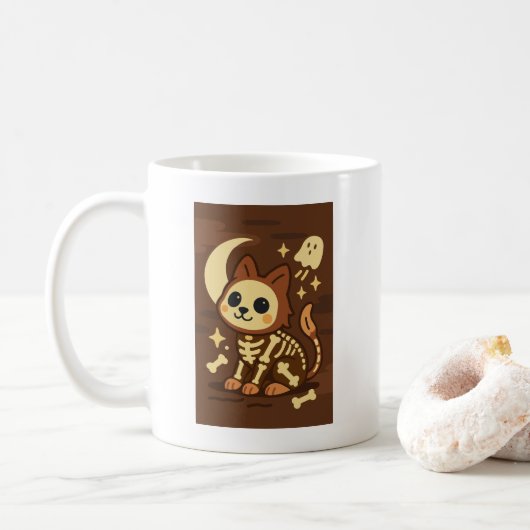Spooky Skeleton Cat and Ghost Classic Mug, 11 oz Koffiemok (Met donut)
