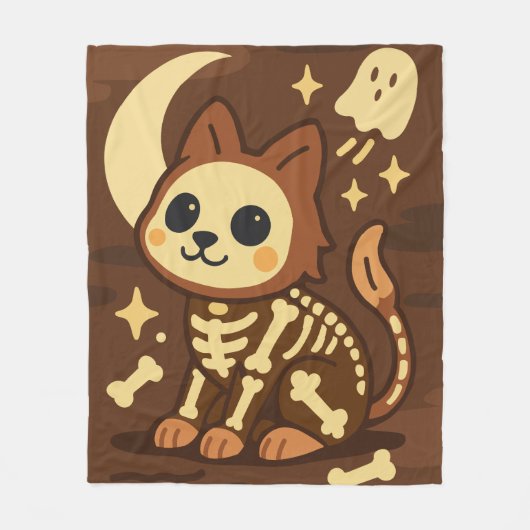 Spooky Skeleton Cat and Ghost Fleece Blanket (Voorkant)
