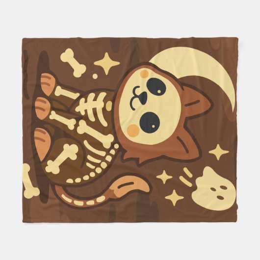 Spooky Skeleton Cat and Ghost Fleece Blanket (Voorkant (Horizontaal))