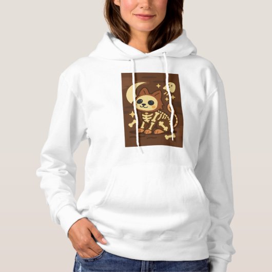 Spooky Skeleton Cat and Ghost Hoodie (Voorkant)