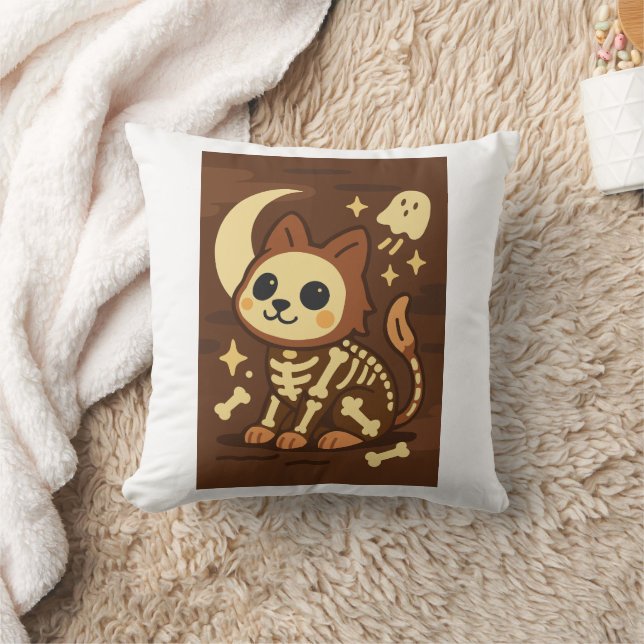 Spooky Skeleton Cat and Ghost Throw Pillow Kussen (Deken)